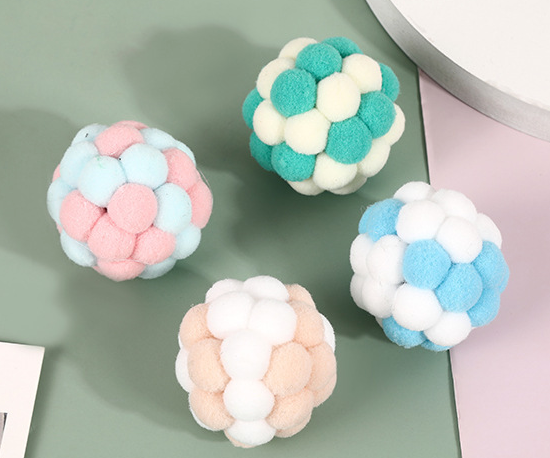 Catnip Macaron Ball Toy – Soft Woven Cat Toy with Bell, Interactive Play Ball