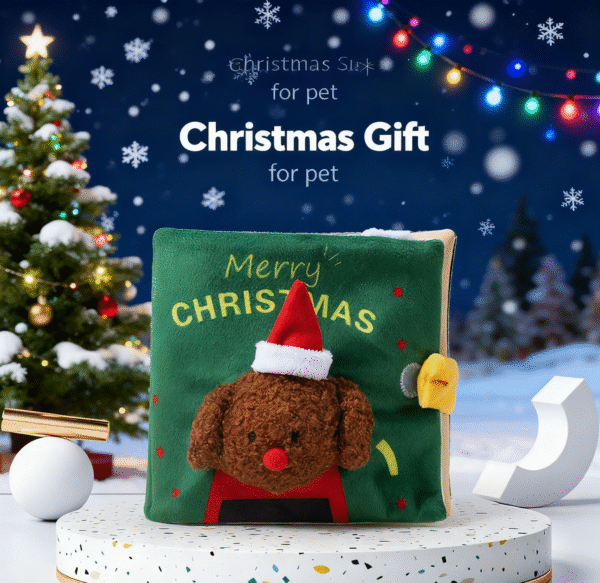 Nosework Interactive Sniffing Slow Feeding Dog, Cat & Rabbit Christmas Book, Cute Cloth Book Toy, Creative Food-Hiding Book: 5.91 x 5.91-in