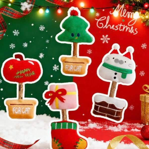 Christmas Themed Silver Vine Cat Chew Toy for Kittens- Boredom Relief & Self-Play Plush