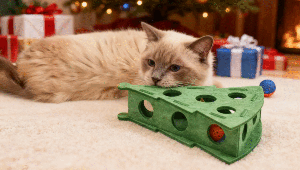 7.1 Cat Puzzle Toys, Maze Holes Toy Felt Box with Bell Ball Kitten Playing Toys Inter