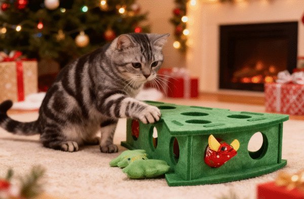 7.2 Cat Puzzle Toys, Maze Holes Toy Felt Box with Bell Ball Kitten Playing Toys Inter