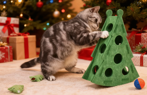 7.3 Cat Puzzle Toys, Maze Holes Toy Felt Box with Bell Ball Kitten Playing Toys Inter