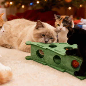 Cat Puzzle Toys, Maze Holes Toy Felt Box with Bell Ball Kitten Playing Toys Inter